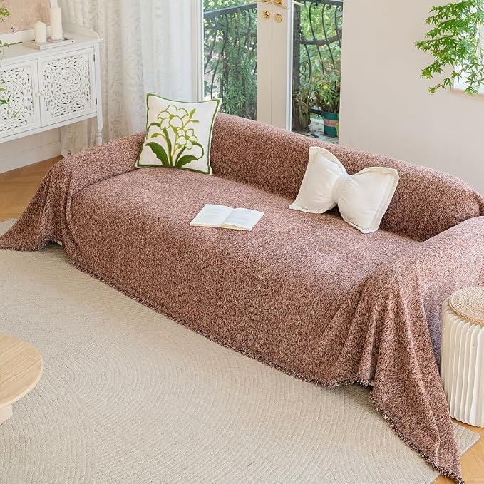 ROOMLIFE Pink Couch Cover for 3 Cushion Sofa, Chenille Sofa Couches Slipcover by ROOMLIFE