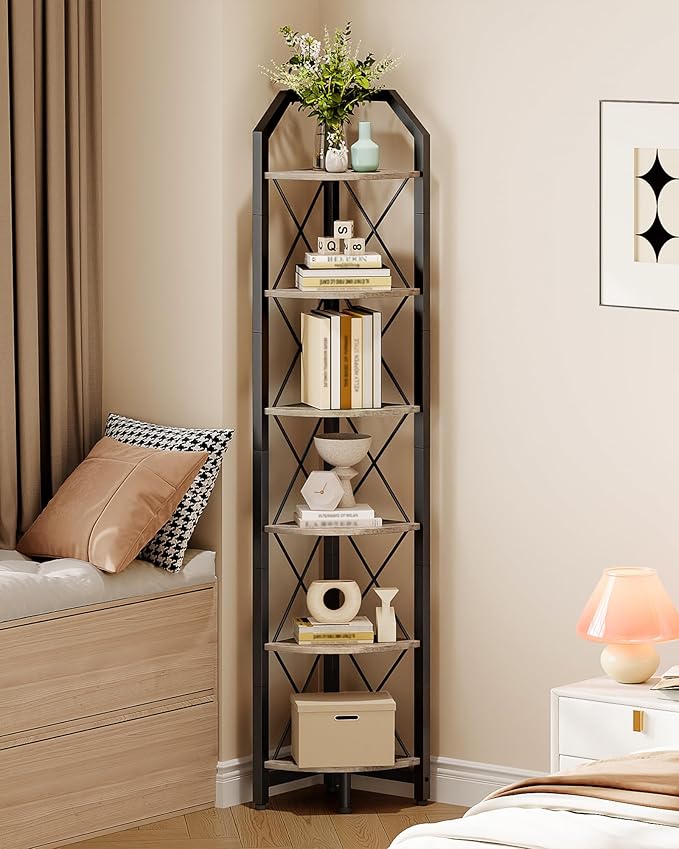 CHOEZON 6-Tier Corner Shelf, Industrial Corner Bookshelf, 71.2" Corner Storage by Choezon