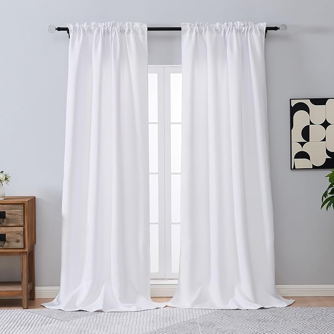 OVZME Pure White Curtains for Bedroom 96 Inch Length 2 Panels Set, Soft Fabric by OVZME