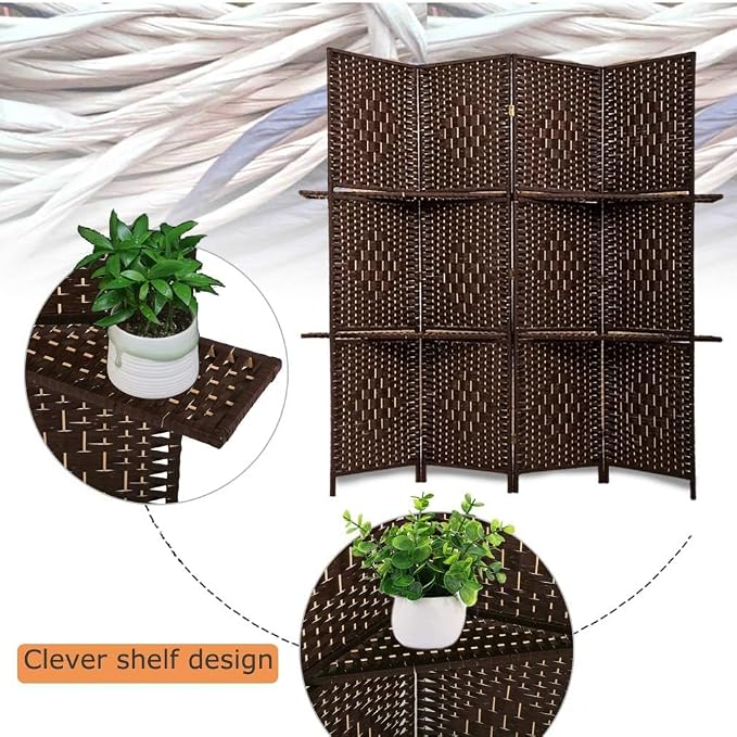 FDW Room Divider 4 Panel Room Screen Divider Wooden Screen Folding Portable - Image 3