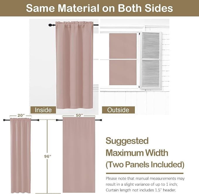 OVZME Blush Pink Blackout Curtains 96 Inch Length 2 Panels Set, Solid Thermal - Image 2