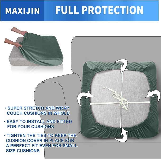 MAXIJIN Velvet Stretch Cushion Covers Fitted Couch Cushion Slipcovers Sofa Seat - Image 4