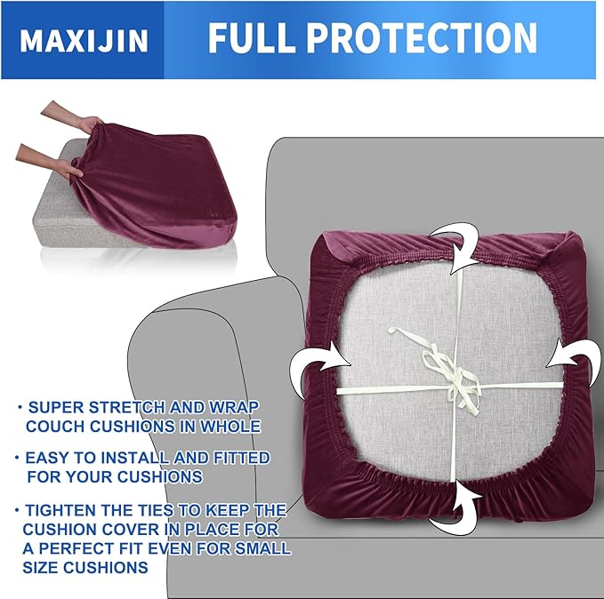 MAXIJIN Velvet Stretch Cushion Covers Couch Cushion Slipcovers Loveseat Sofa - Image 4