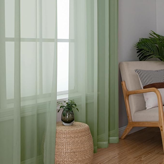 Aiyufeng Sage Green Sheer Curtains 90 Inch Length 2 PCS, Rod Pocket Voile Drapes - Image 5