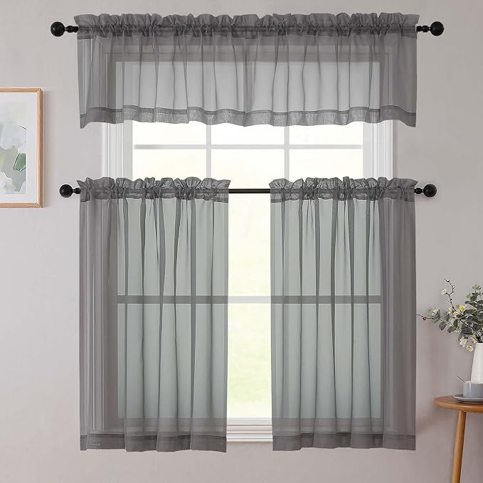 Grey Kitchen Curtains 30 Inch Length Tier 2 PCS, Solid Soft Half Curtains - Image 8