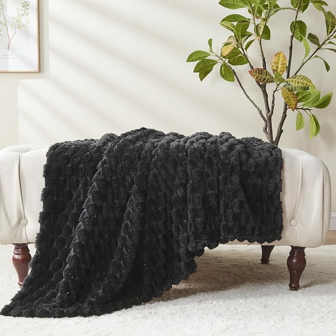 NEWCOSPLAY Super Soft King Blanket Black Premium Silky Flannel Fleece 3D Clouds - Image 9