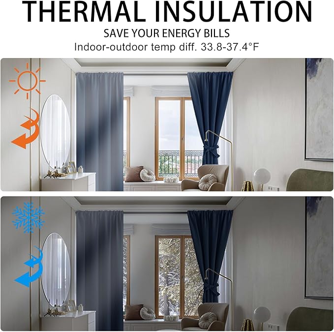 JIUZHEN Blackout Curtains for Bedroom– Thermal Insulated, Noise Reducing Room - Image 4