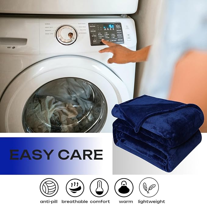 JIAHANNHA Navy Blue Fleece Throw Blankets Queen Size 90 by 90 Inches - Image 5