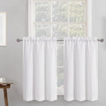 Chyhomenyc White Curtains 30 Inch Length, Faux Linen Textured Small Cafe Curtain by Chyhomenyc