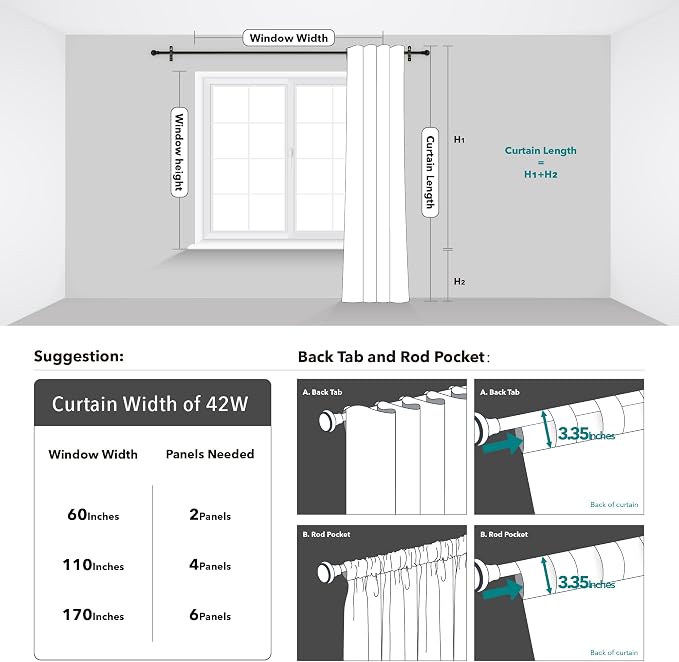 Deconovo Blackout Curtains, Thermal Insulated, W42 x L72 2 Panels, Back Tab - Image 8