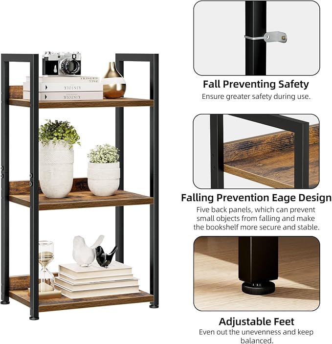 NUMENN Narrow Bookshelf, 3 Tier Bookshelves, Home Office Bookcase Shelf Storage - Image 5