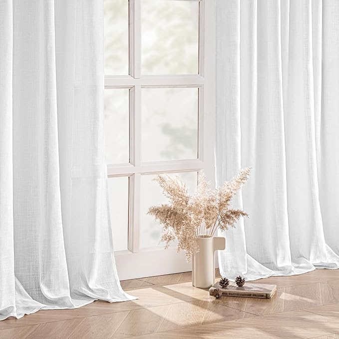 MIULEE White Linen Curtains 80 Inch Length 2 Panels - Image 5