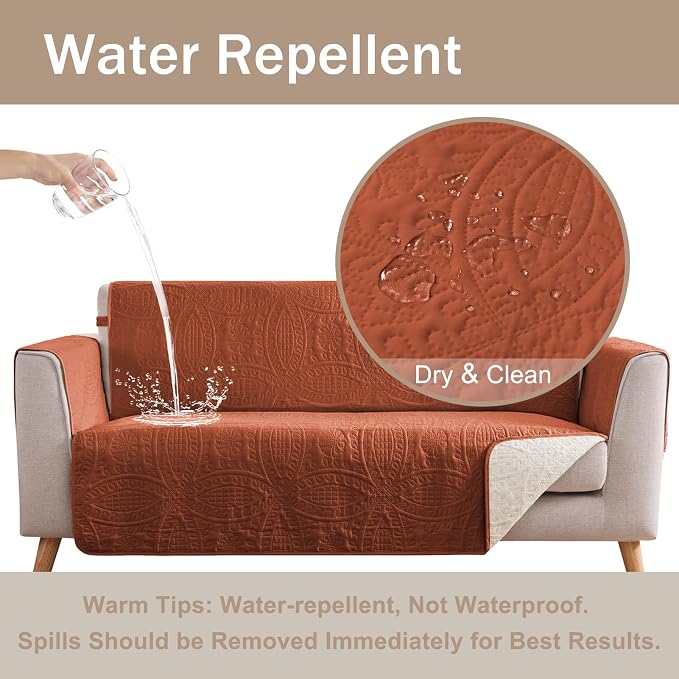 Burnt Orange Sofa Covers with Pockets, Anti-Slip Medallion Couch Covers - Image 3