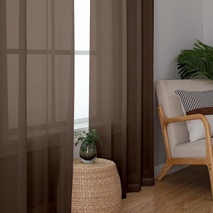 OWENIE Sheer Curtains, Chocolate Sheer Curtains 78 inch Length 2 Panels Set - Image 3