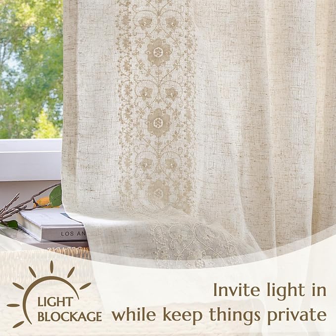 jinchan Weslie Boho Lined Linen Curtains - Image 5
