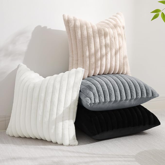 decorUhome Summer Cozy Faux Fur Throw Pillow Covers 24x24 Set of 2 Decorative - Image 5