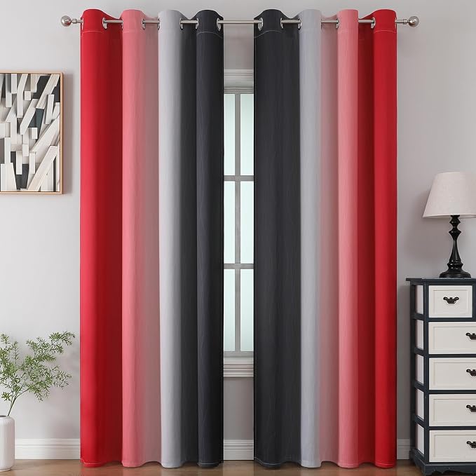 Estelar Textiler Black and Red Ombre Blackout Curtains 90 Inches Long 2 Panels - Image 2
