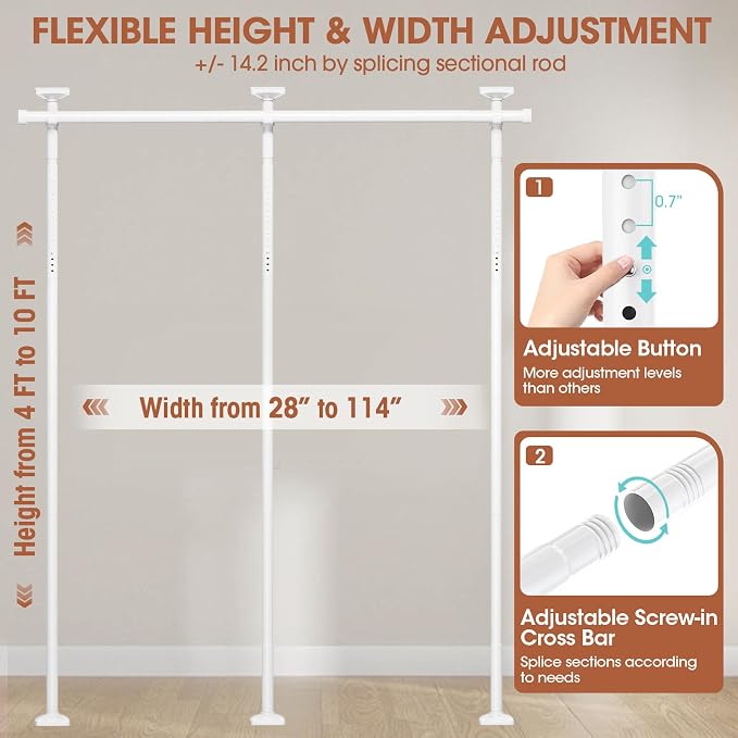 SUNALLY Room Divider No Drilling Curtain Rod Wall Divider - Image 2