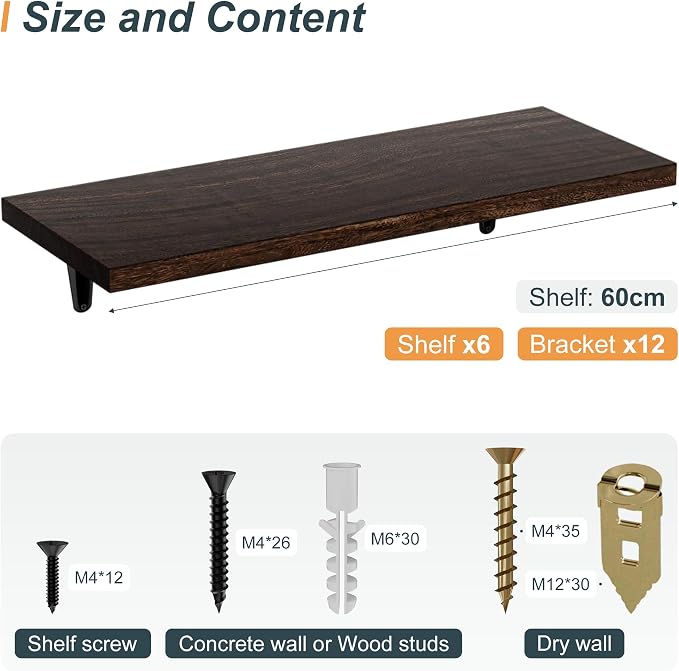 SKYSEN Floating Shelves for Wall Set of 6, 23.6in Wood Wall Shelf for Decor - Image 3