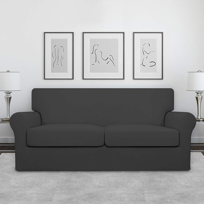 Easy-Going Oversized 3 Pieces Stretch Fleece Soft Loveseat Sofa Couch Cover - Image 2