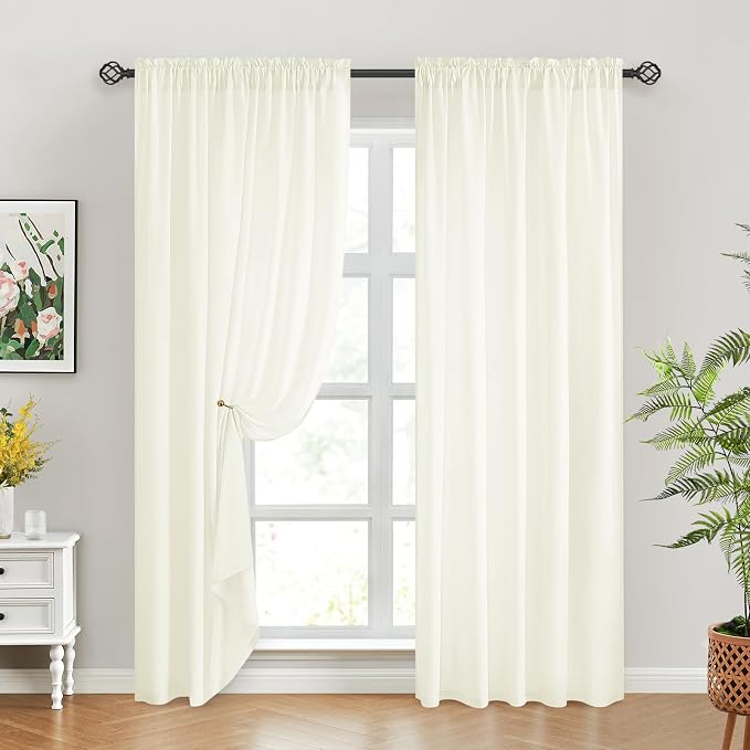 HOMEIDEAS Non-See-Through Ivory Privacy Sheer Curtains, 52 X 84 Inches Long 2 - Image 2