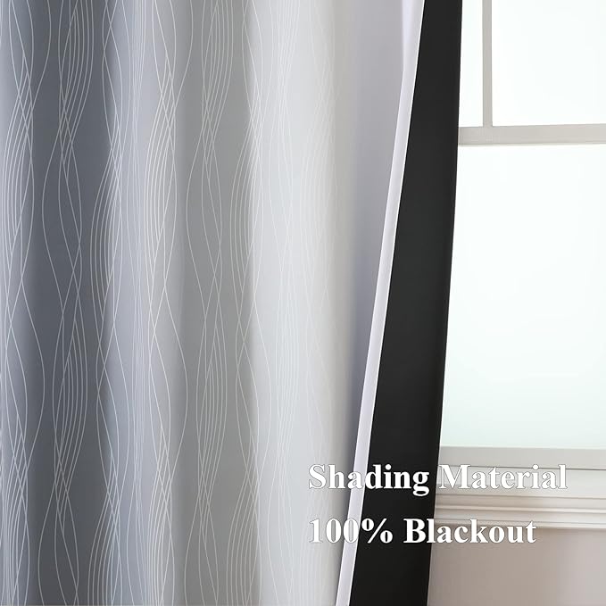 Estelar Textiler Grey and Grayish White Blackout Curtains 108 Inches Long - Image 5