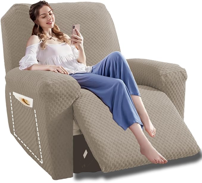 YEMYHOM 4 Pieces Oversized Stretch Recliner Slipcover Latest Jacquard Large by YEMYHOM