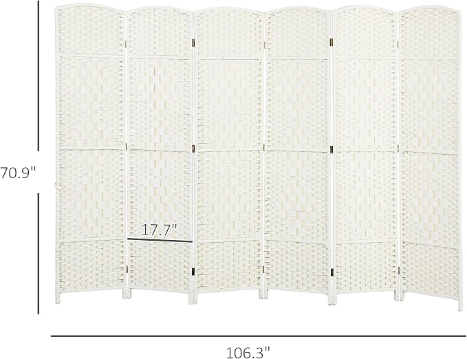 HOMCOM Room Divider, 6 Ft 6 Panel Folding Privacy Screen, Hand-Woven PP Wall - Image 7
