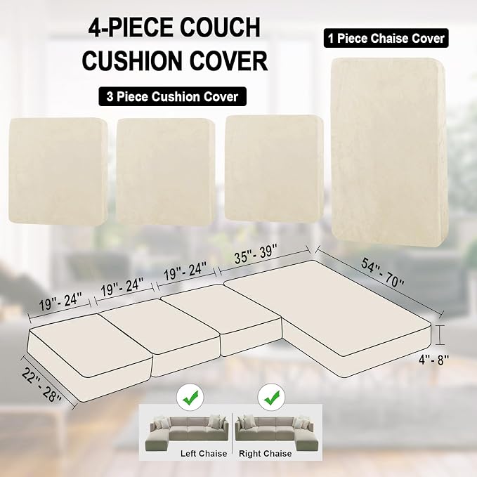 NAISI Sectional Couch Cover 4 Pieces Velvet Separate Couch Cushion Covers L - Image 6