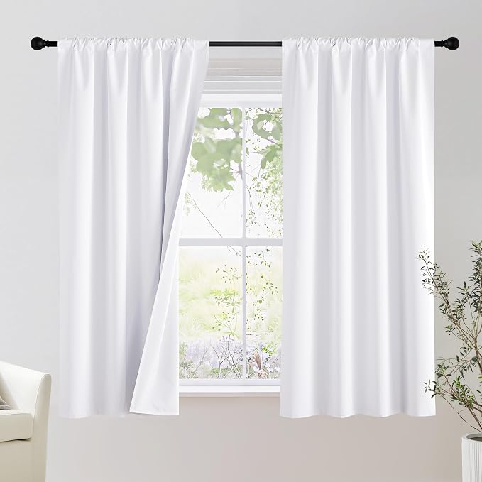 NICETOWN Bedroom 100% Blackout Curtains, 2 Panels, 42 by 63, Snow White by NICETOWN