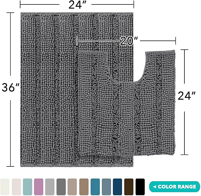 Turquoize Chenille Bathroom Rugs Set Non-Slip Bath Mats - Image 2