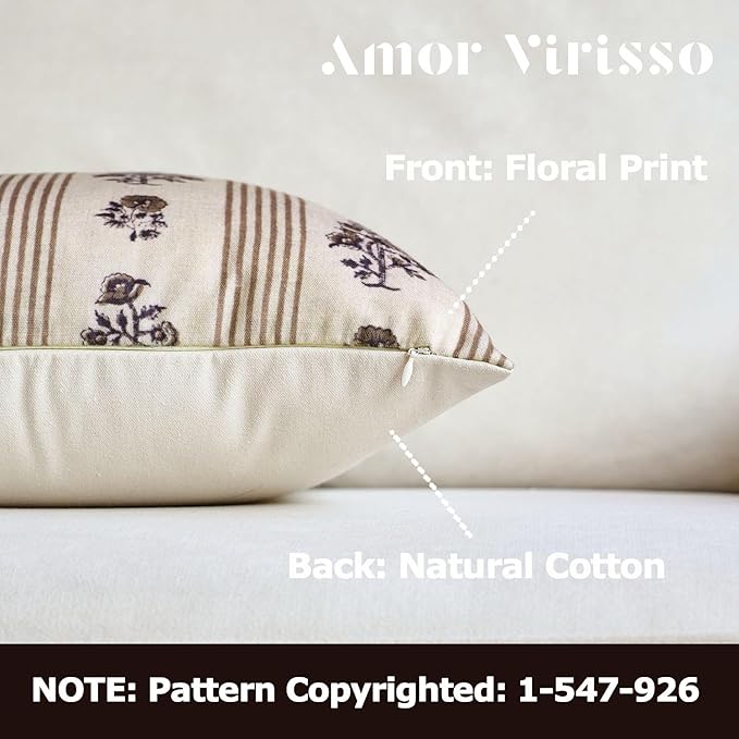 Amor Virisso Floral Throw Pillow Covers 22x22 Set of 2 Block Print Pillow - Image 2