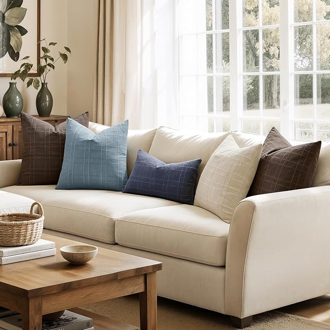 MIULEE Decorative Linen Check Throw Pillow Covers Neutral Farmhouse Vintage - Image 4