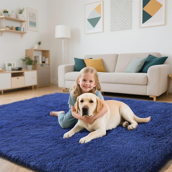 Blue Fluffy Rug Shaggy Area Rug, 6x9 Area Rugs - Image 5