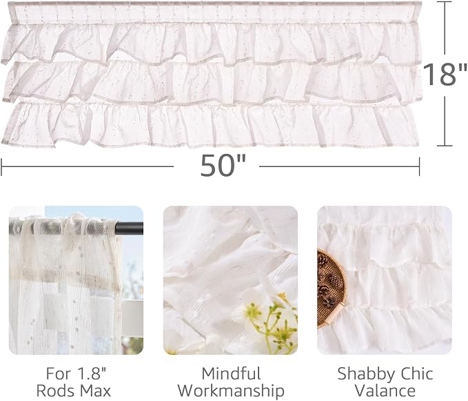 jinchan Ruffled Valance for Windows 18 Inch Mini Pom-Pom Voile Valance Curtains - Image 9