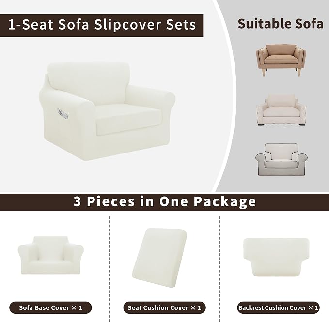 Easy-Going 3 Pieces Stretch Chair Cover Washable Chair Slipcover Set - Image 3