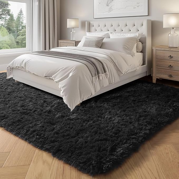 PAGISOFE Black Fluffy Shag Area Rugs - Image 4