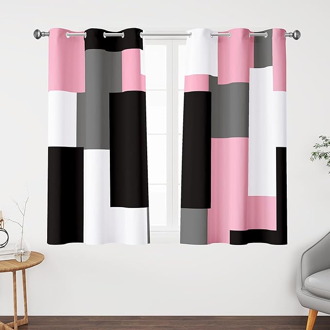 Tyrot Pink 100% Blackout Curtains 45 inch Length 2 Panels Set White Grey Modern by TyrotHomeDecor