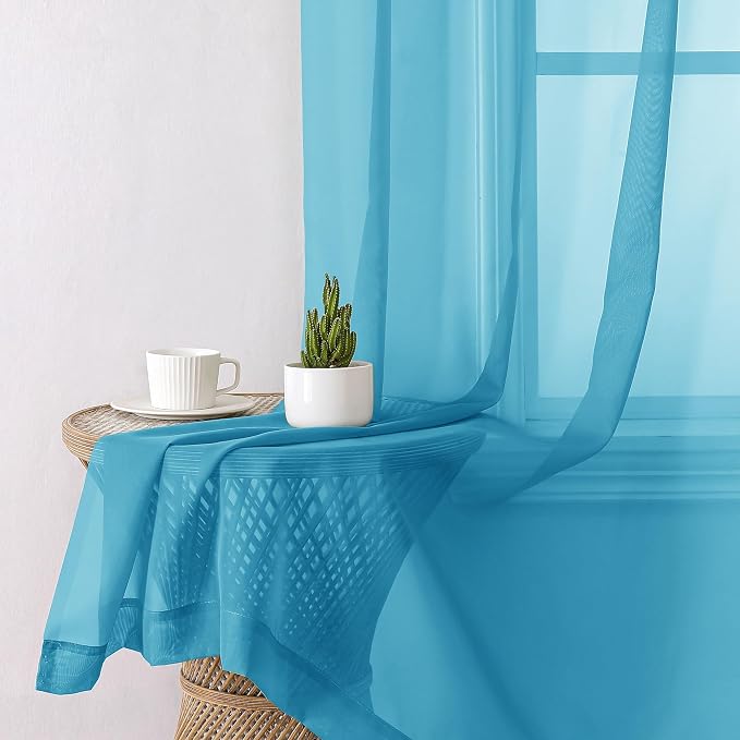 Lecloud Turquoise Sheer Curtains 84 Inches Long 2 Panels, Light Filtering Voile - Image 4