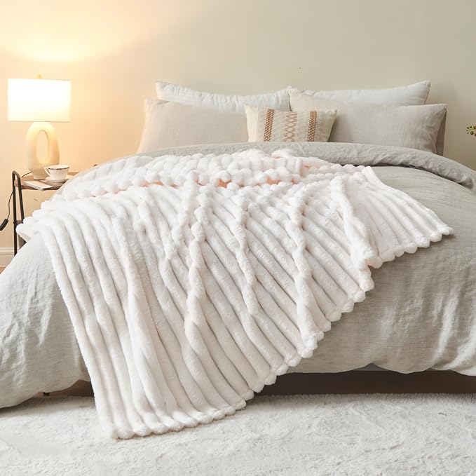 NEWCOSPLAY Super Soft Twin Blanket Ivory Premium Silky Flannel Fleece 3D Ribbed - Image 9