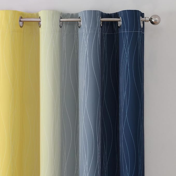 Estelar Textiler Navy Blue and Yellow Blackout Curtains 54 Inch Length - Image 4