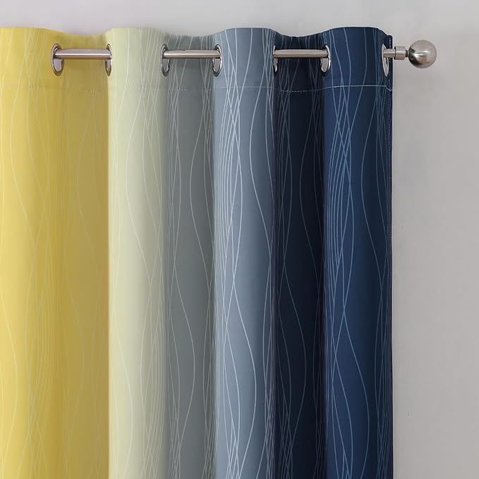 Estelar Textiler Navy Blue and Yellow Ombre Blackout Curtains 102 Inches Long - Image 4