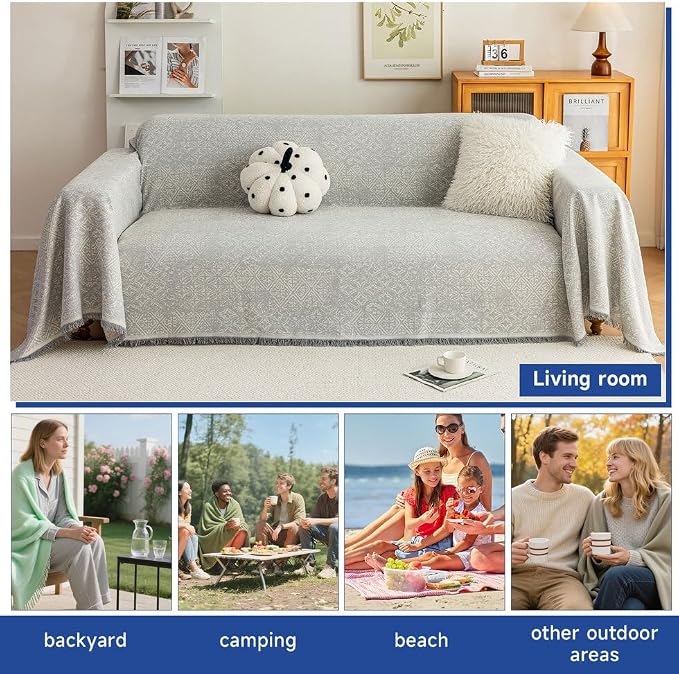 ROOMLIFE Gray Couch Cover Boho Sofa Covers - Image 6