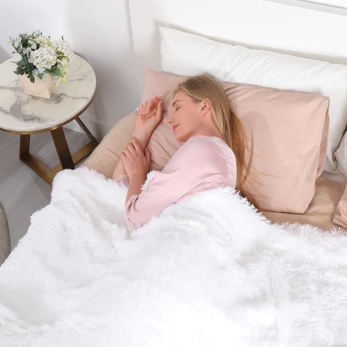 Tuddrom Decorative Extra Soft Faux Fur Blanket Twin Size 70" x 78", Solid - Image 3