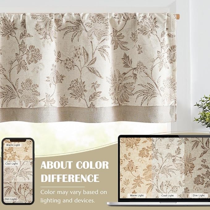jinchan Floral Valance Curtain Linen Kitchen Valance - Image 5