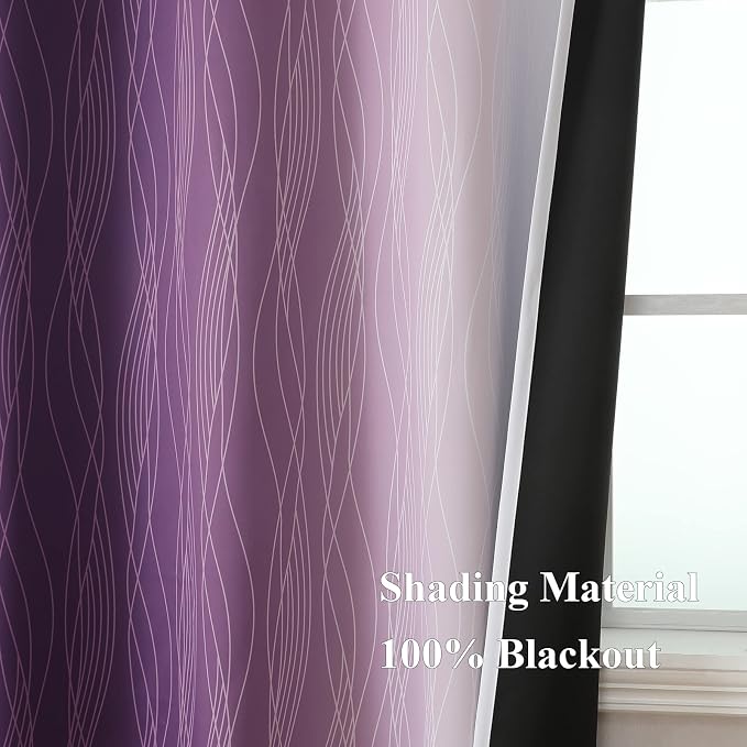 Estelar Textiler Purple and Greyish White Room Darkening Blackout Curtains 84 - Image 5