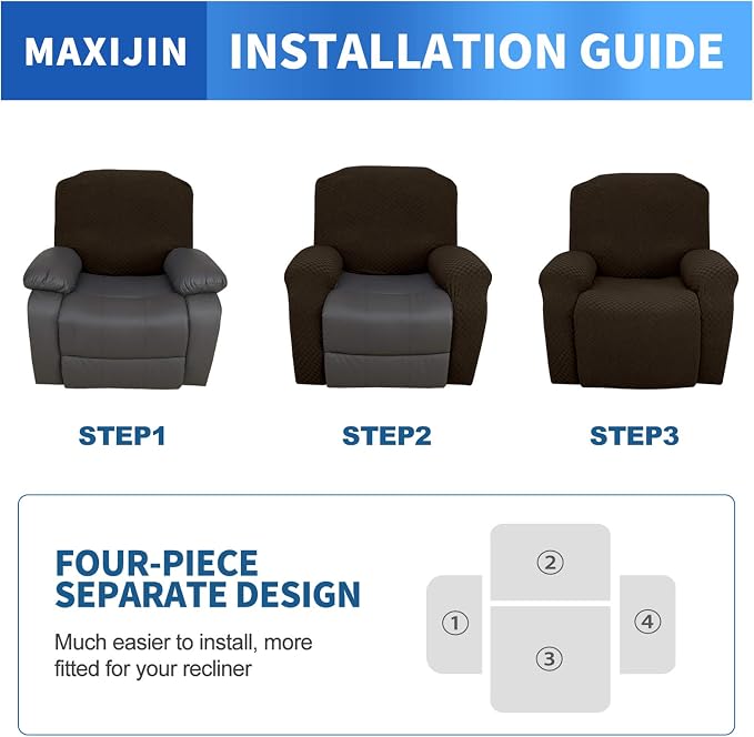 MAXIJIN Oversized Recliner Covers That Stay in Place 4 Pieces Stretch Large - Image 6