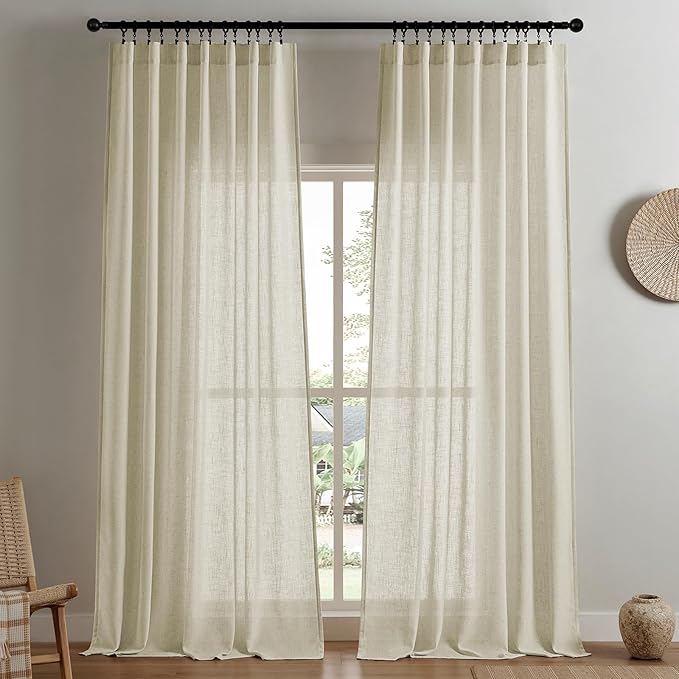 Joydeco Linen Curtains 96 Inch Length 2 Panel Sets, Light Filtering Curtains by JOYDECO