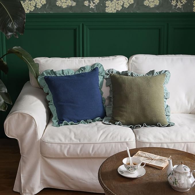 patdrea Blue Shabby Chic Decorative Throw Pillow Covers 18x18 Set of 2 - Image 2