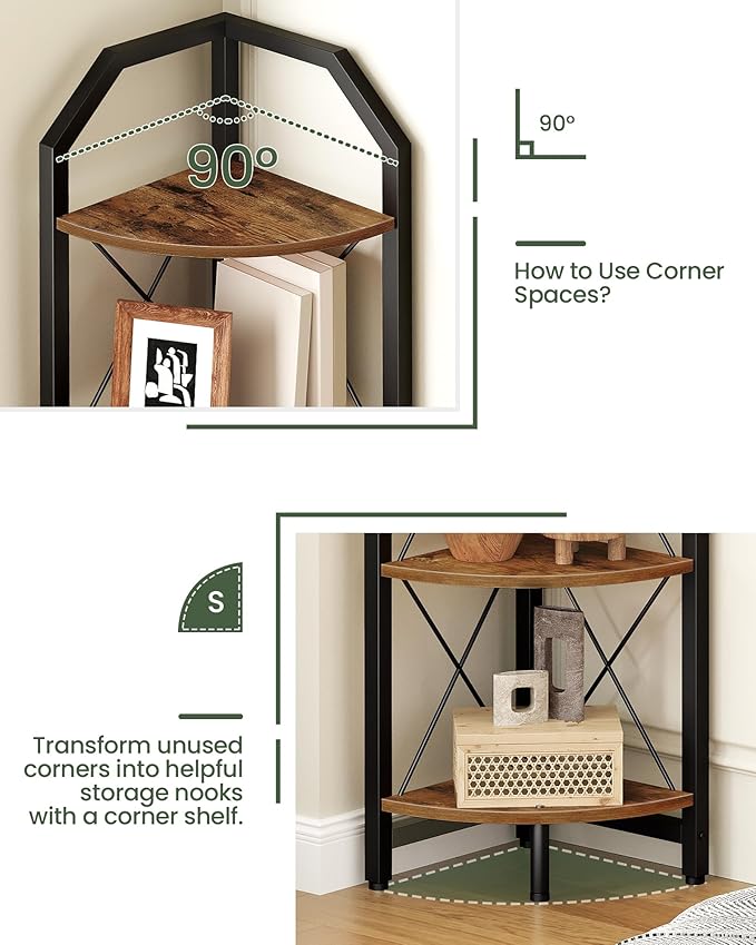 CHOEZON 59.4" Corner Shelf, 5-Tier Industrial Corner Bookshelf, Corner Storage - Image 2